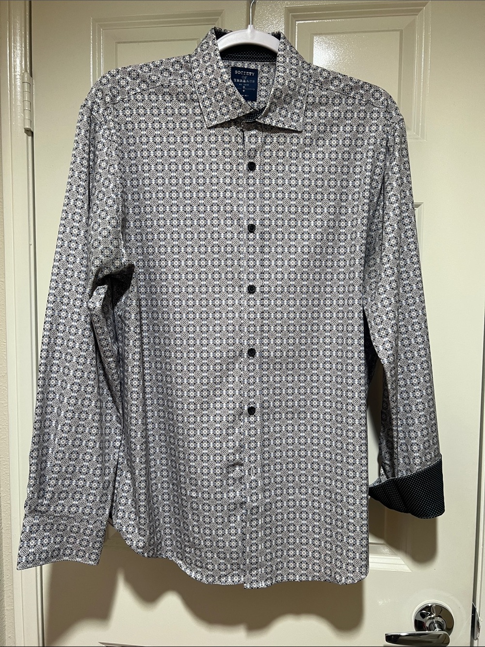 Society of Threads Men's slim fit Black and Gray Geometric Dress Shirt size M